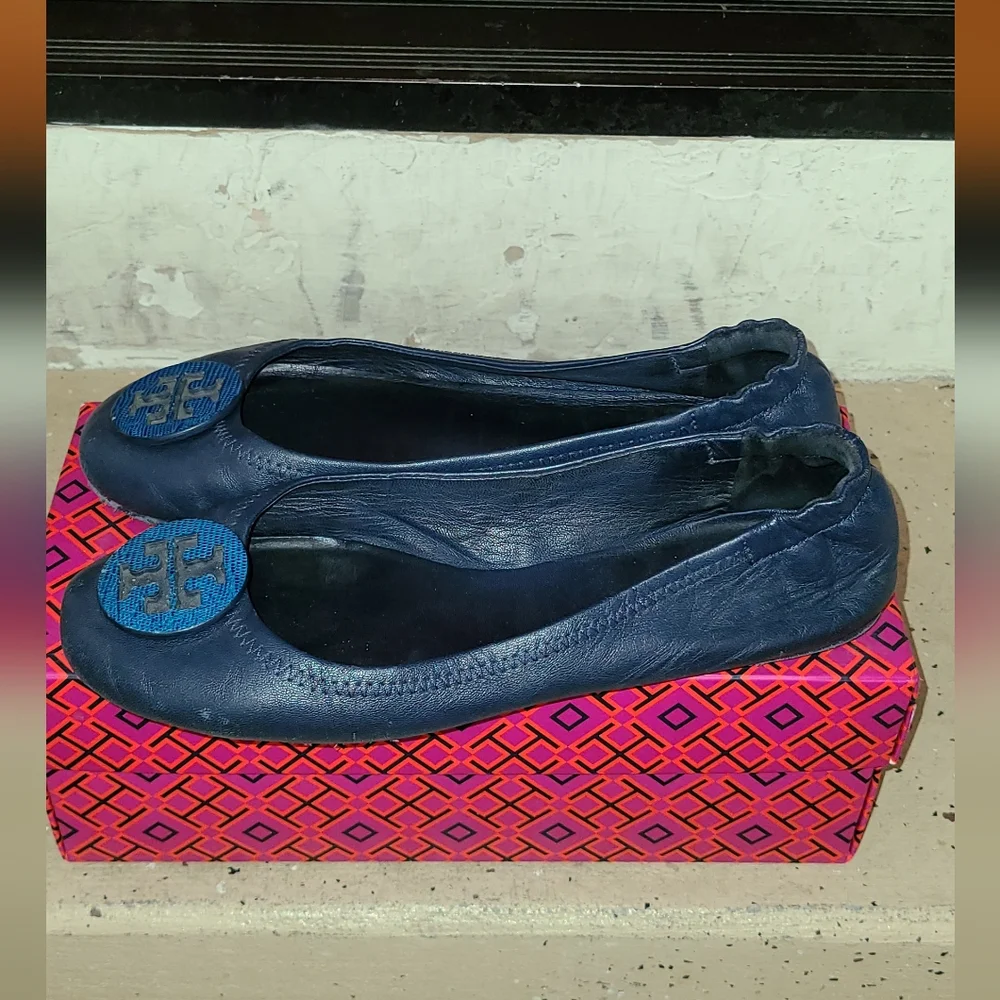 Tory Burch Designer Royal Navy Blue Mini Ballet Flats Size 8